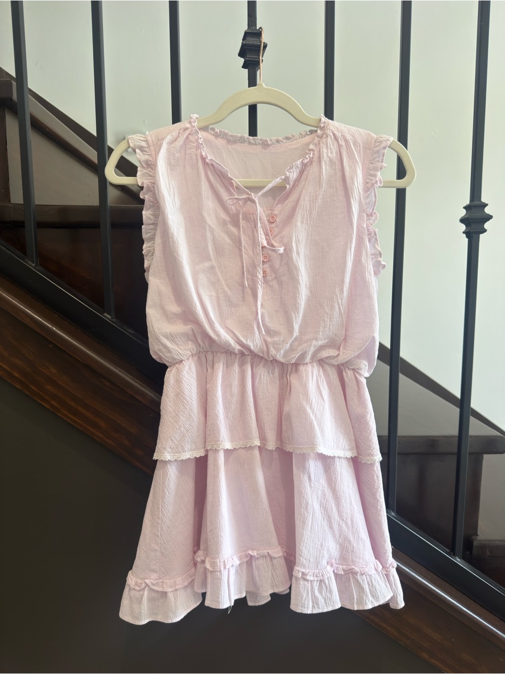 Katie J Light Pink Ruffle Tiered Mini Dress